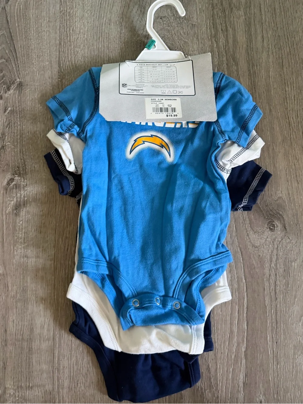 NFL Los Angeles Chargers 3 piece bodysuit set 0-3 months with Logo White & Navy